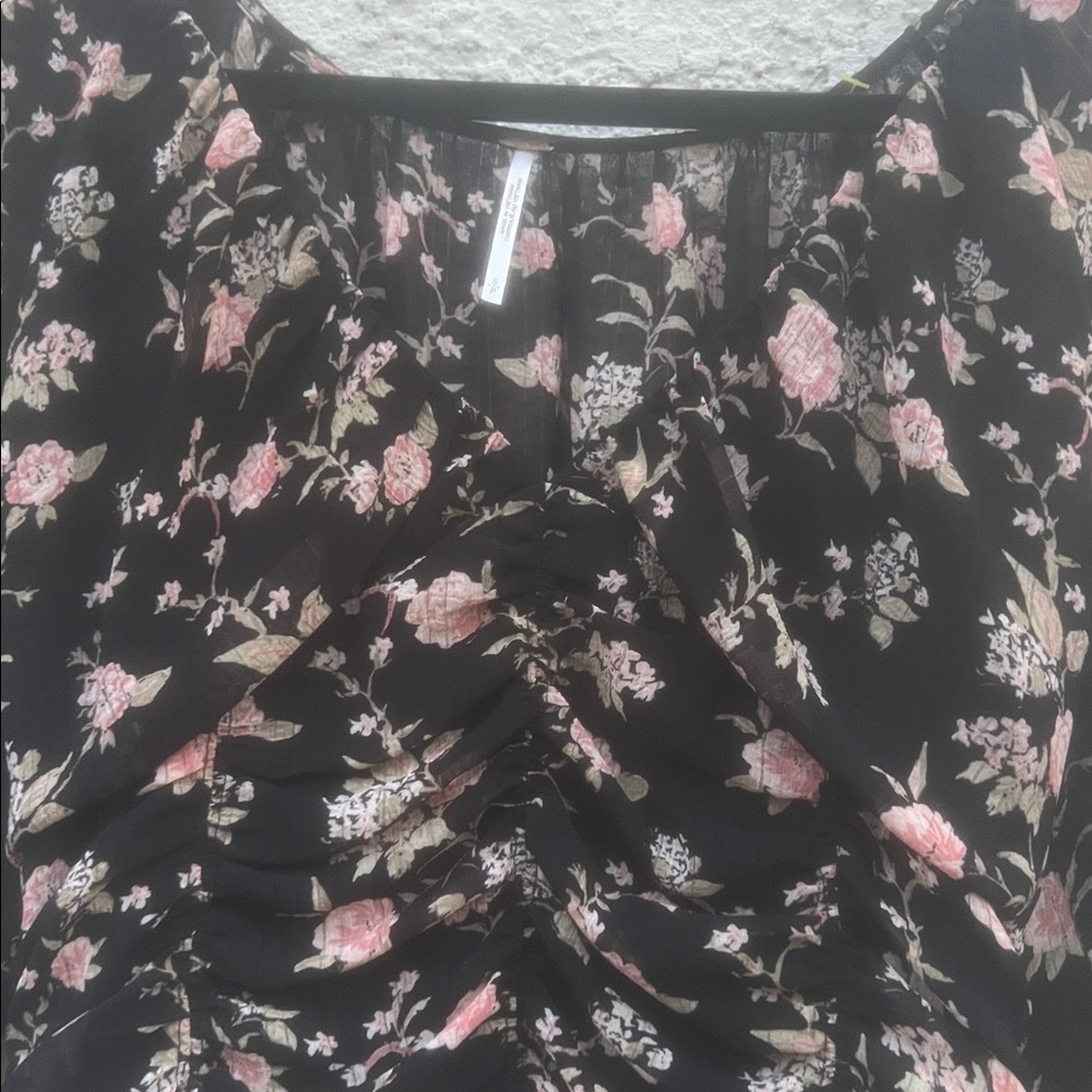 Free People Final Rose Black Combo Balloon Sleeve Blouse Women's Size - Picture 3 of 10